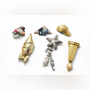Lot of 6 Vintage Gold and Silver Brooch Pins